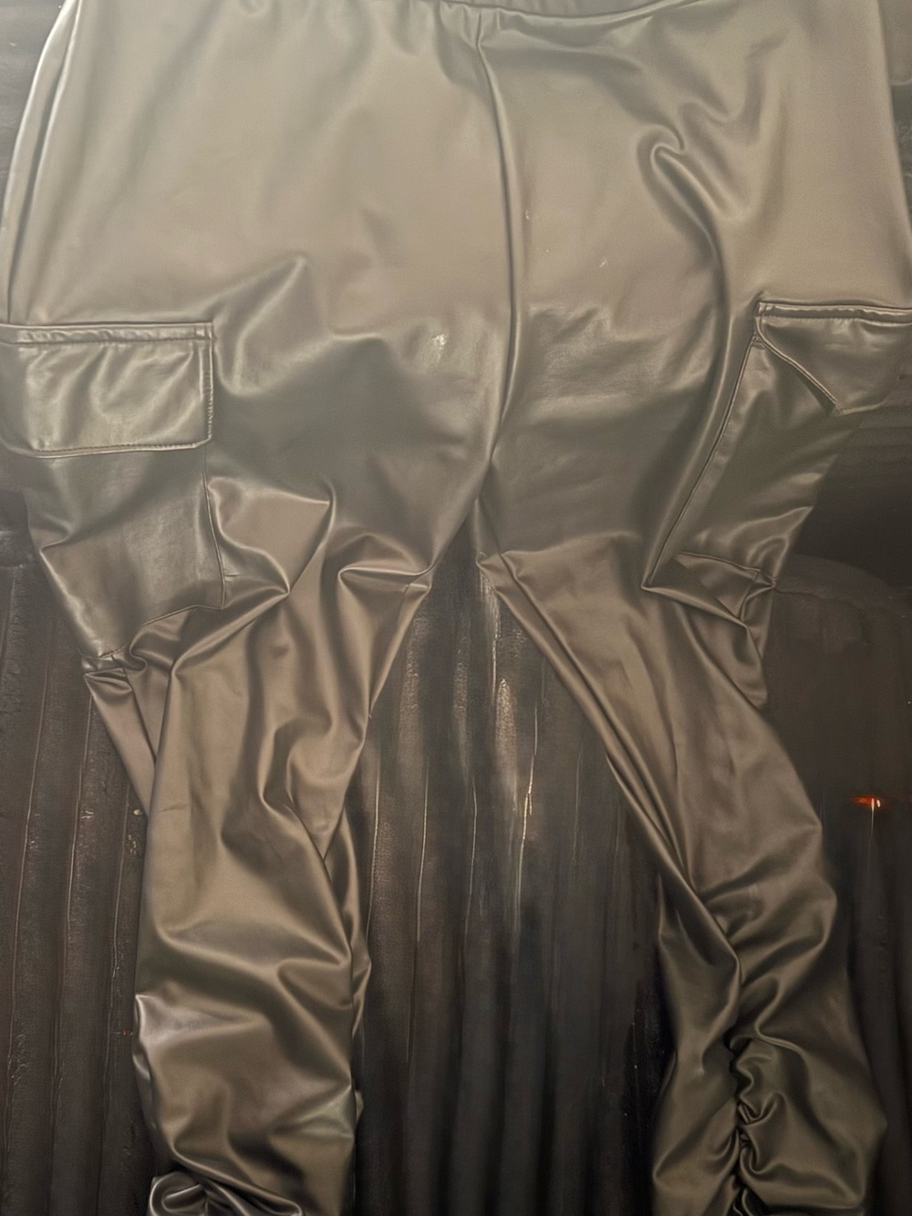 Fashion Nova Black Faux Leather Cargo Pants